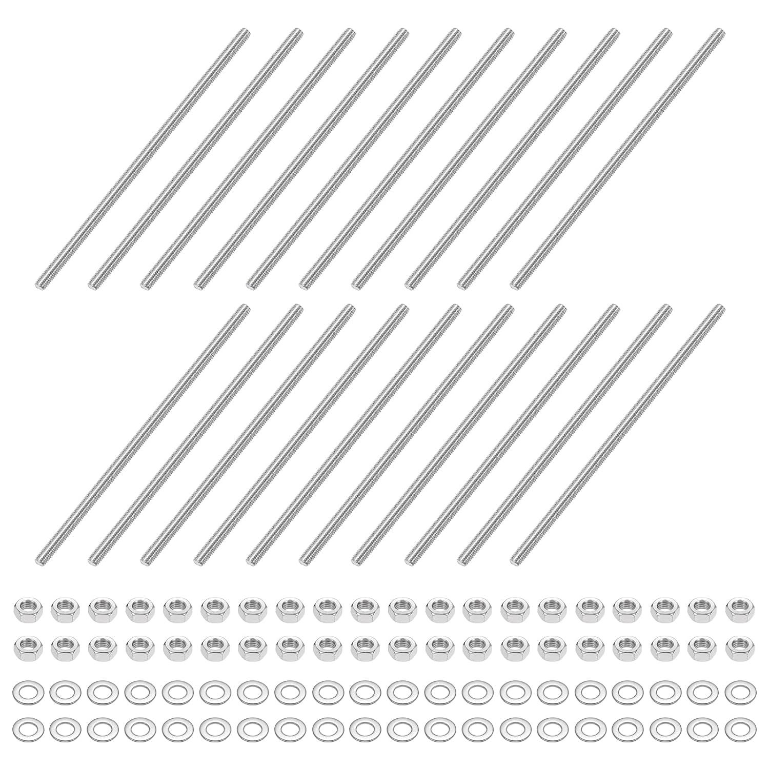 CERPXFF-25pcs Fully Threaded Rod, M3 x 80mm Stainless Steel Right Hand ...