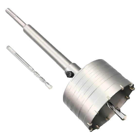 CERPXFF-3-3/4" Concrete Hole Saw, 95mm Tungsten Steel Core Bit for Cinder Block, Brick, Rock, Plank Walls for Pipes or mini Split Lines, with SDS Plus Shank and 2 Center Positioning Drill Bits.