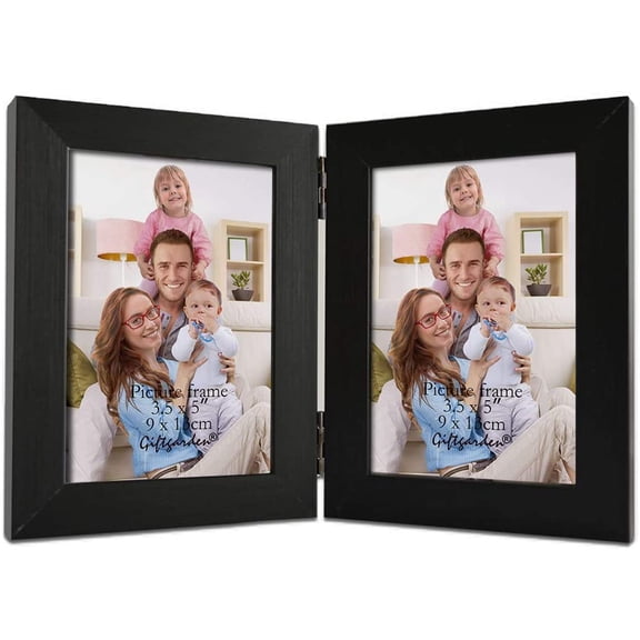 CERPXFF-3.5x5 Double Picture Frame, 3.5 by 5 Photo Hinged Folding Frames for Tabletop Display, Black