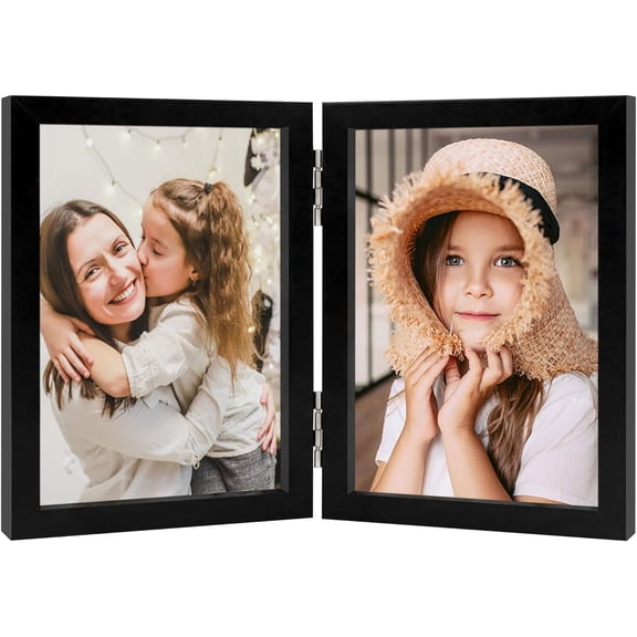 CERPXFF-3.5x5 Double Picture Frames Hinged Folding Photo Frames Vertical Stand Frames (Black)