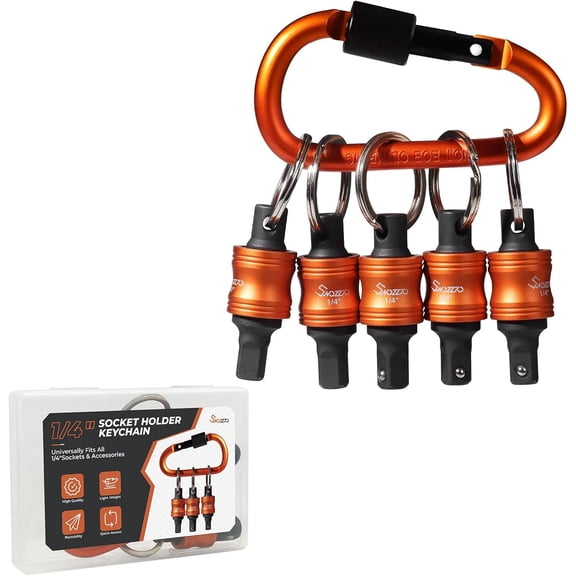 CERPXFF-3/8" Socket Holder Keychain 5PCS Set,Heavy-Duty Toolbox,Drive Quick-Release Organizer with Locking Clip,Impact Wrench Accessories for Lineman,Electricians,Construction Crews & Industrial Pros