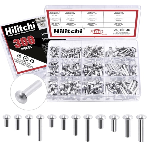 CERPXFF-300Pcs M4 M5 M6 Solid Aluminum Head Rivets with Storage Case ...