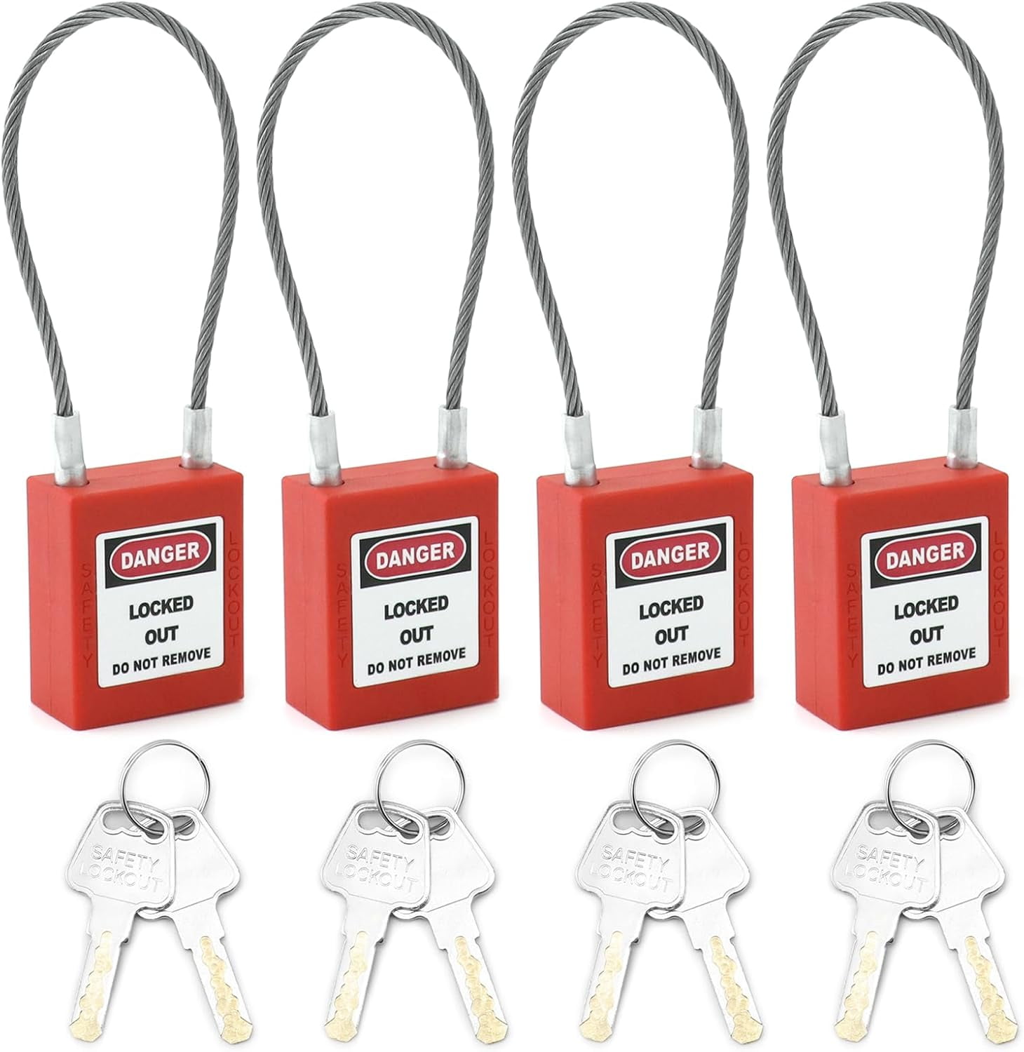 CERPXFF-4 Pack Lockout Tagout Steel Cable Locks with 8 Keys, Compact ...