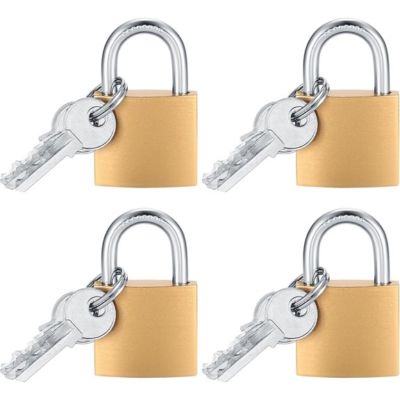 CERPXFF-4 Pcs Small Keyed Padlocks with Keys, Pad Locks,Solid Brass Padlock with Key, Lockers Locks with Same Keys for Toolbox, Sheds, Storage Unit, Gym, Fence, Lockers Padlocks