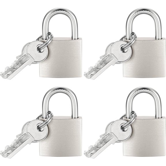 CERPXFF-4 Pcs Small Silver Keyed Padlocks with Keys, Pad Locks,Solid Brass Padlock with Key, Lockers Locks with Same Keys for Toolbox, Sheds, Storage Unit, Gym, Fence, Lockers Padlocks