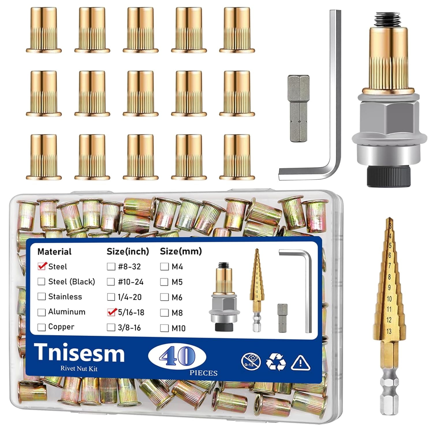 CERPXFF-40Pcs 5/16 Rivet Nut Installation Tool Set, 5/16-18 Carbon ...