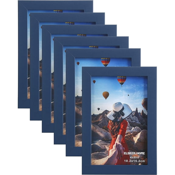CERPXFF-4x6 Picture Frame - Navy Blue Sturdy Wood Composite Photo Frame - Semi-tempered Glass - Includes Hanging Hardware and Desktop Easel (6 Pack)
