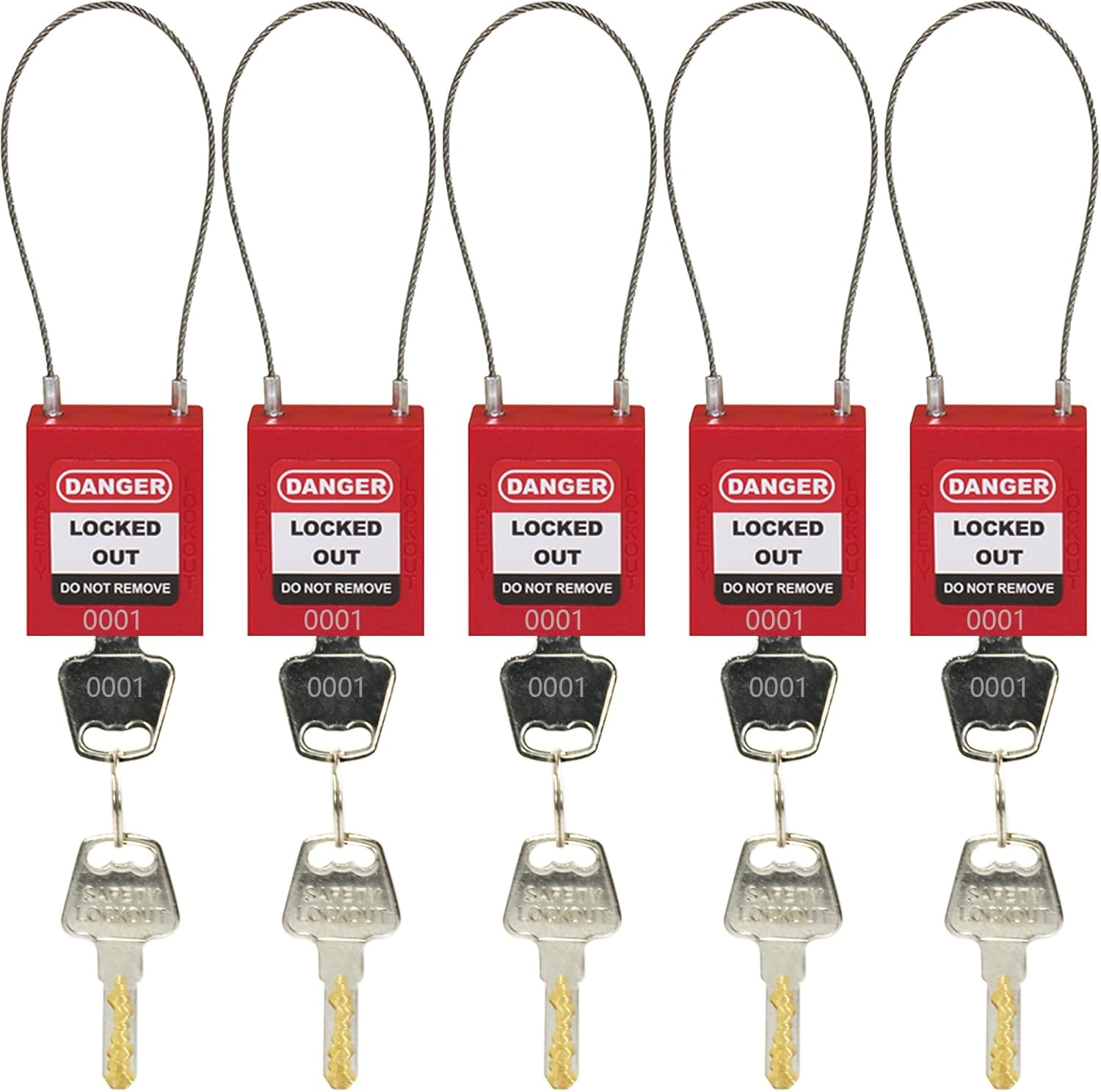 CERPXFF-5 Pack Lockout Tagout Steel Cable Locks(Dia 1.5mm) with Keys ...