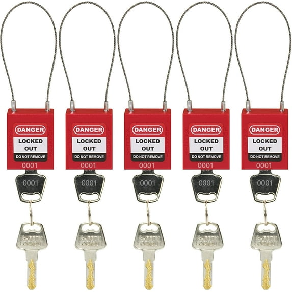CERPXFF-5 Pack Lockout Tagout Steel Cable Locks(Dia 1.5mm) with Keys ...