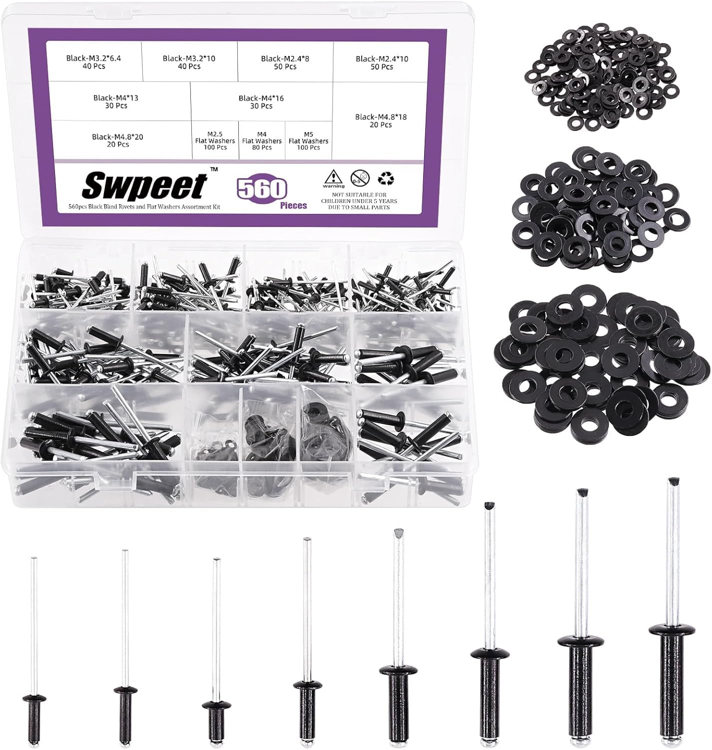 CERPXFF-560Pcs Black 3/32