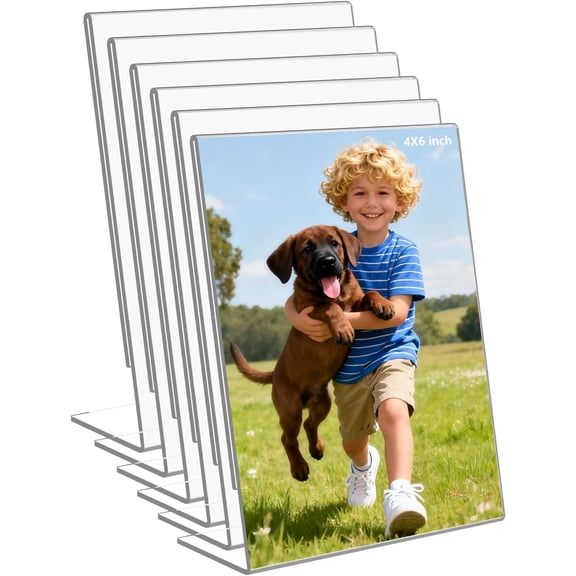 CERPXFF-6 Pack 4x6 Inch Clear Acrylic Self Standing Picture Frames,Clear Photo Frame Stand Tabletop Display for Home or Office DcorVertical