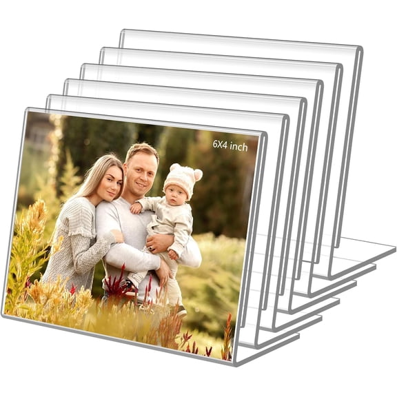 CERPXFF-6 Pack 6x4 Inchs Clear Acrylic Self Standing Photo FramesPicture Frame Stand Perfect for Showcasing Memories Desktop Display for Home or Office DcorHorizontal