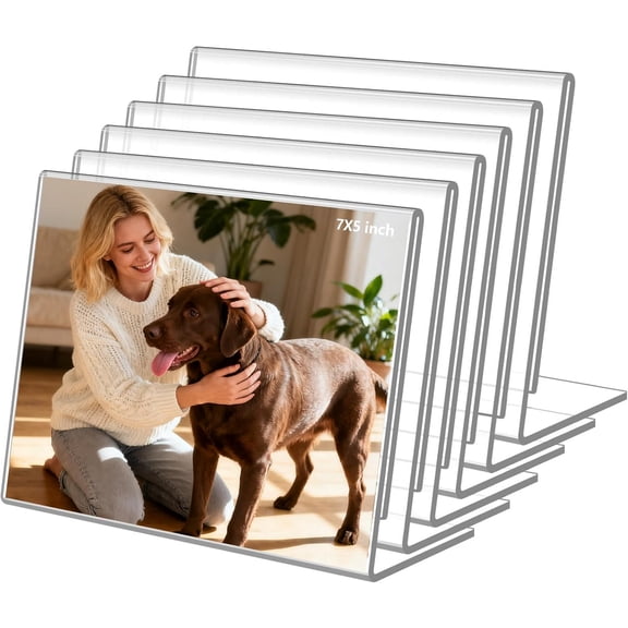 CERPXFF-6 Pack 7"x 5" Clear Acrylic Self Standing Picture FramesPhoto Frame Stand Perfect for Showcasing Memories Tabletop Display for Home or Office DcorHorizontal