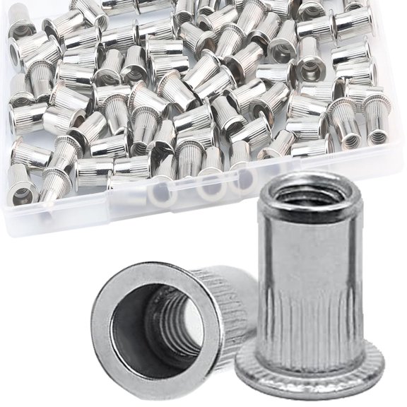 CERPXFF-80Pcs M6 Rivet Nuts, 304 Stainless Steel Flat Head Rivnut Threaded Insert Nutsert