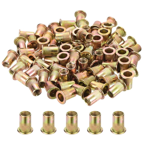 CERPXFF-80Pcs Rivet Nuts Flat Head, M6-1.0 Carbon Steel Threaded Insert ...