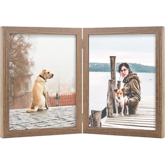 CERPXFF-8x10 Double Picture Frame Wooden Hinged Photo Frame Definition Glass Stand Vertically on Desktop or Tabletop