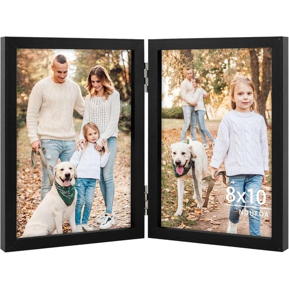 CERPXFF-8x10 Double Picture Frames Vertical Hinged Wood Bifold Photo Frame for Tabletop Display, Black