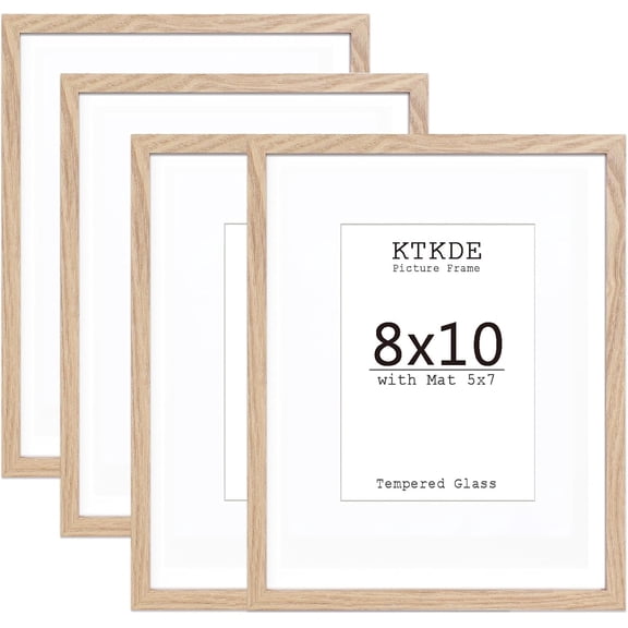 CERPXFF-8x10 Picture frame Set of 4,5x7 mat or 8x10 photos, Modern Style Wood Composite Frame, Tempered Glass, 8 by 10 Picture Frame Wooden Wall or Table top Display Family Friends Wedding Best Gift