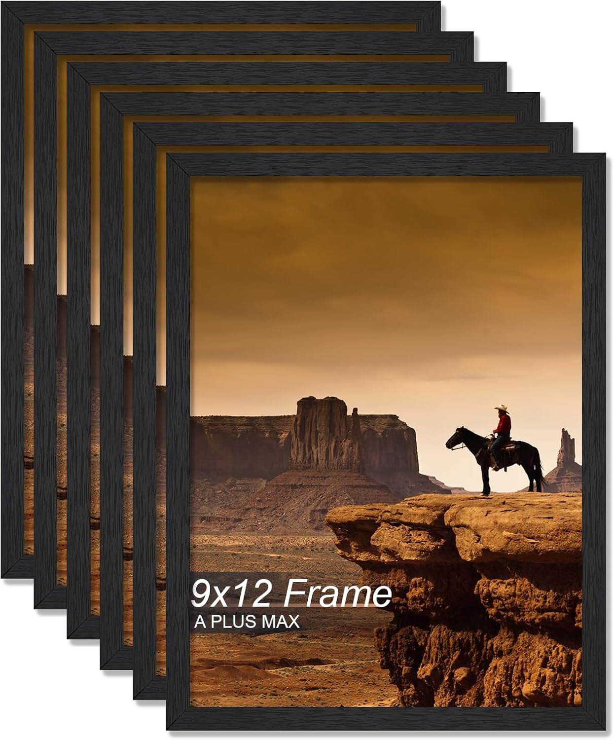 CERPXFF-9x12 Picture Frame Set of 6, Black Engineered Wood Frame for 9 ...