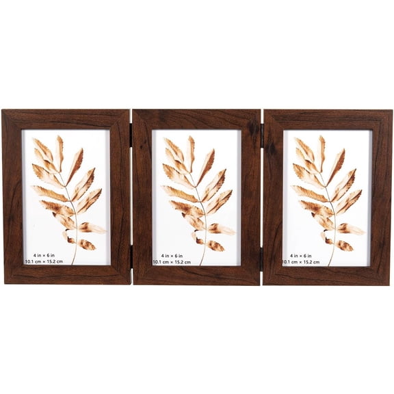 CERPXFF-Brown Double Photo Picture Frame 6 x 4, Holds 3 Standard Photographs, Freestanding, Twin Hinged 6x4 10 x 15 cm Picture FramesGlass Front Stand Vertical on Desktop
