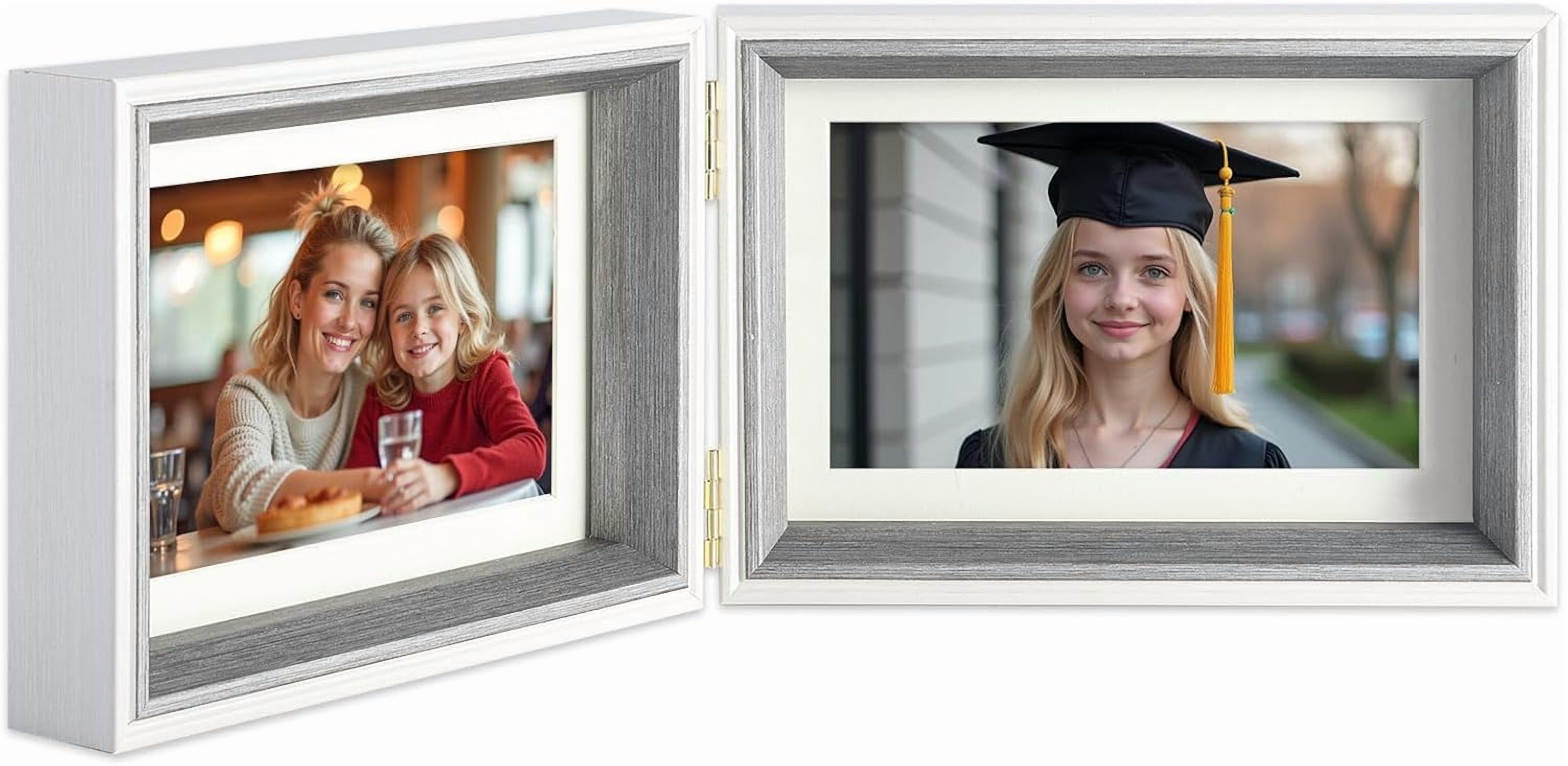 Folable Frame CERPXFF-Double Hinged 4x6 Picture Frame with Real Glass in WhiteGrey ...