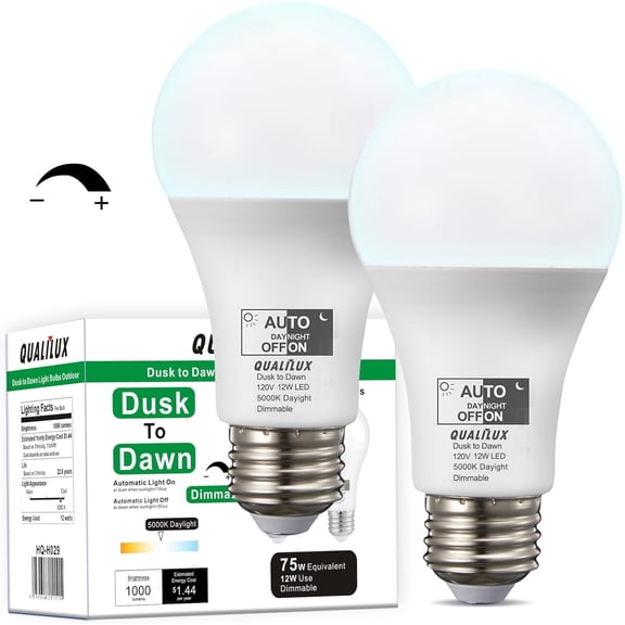 CERPXFF-Dusk to Dawn Light Bulbs, Auto On/Off Light Sensing LED Bulbs Outdoor, Daylight, Dimmable, 12W 1000LM 75W Equivalent, HQ-H029