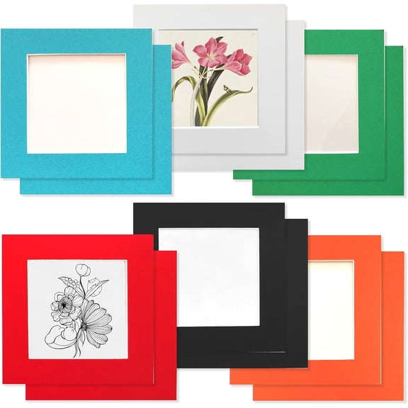 CERPXFF-Eco-Friendly Cardboard Photo Frames Set of 12 - Removable Adhesive Square Ultra-Thin Frames for 4x4 Inch Pictures,No-Residue Easy Peel for Wall,Glass,Tile (White,Black,Green,Blue,Orange,Red)