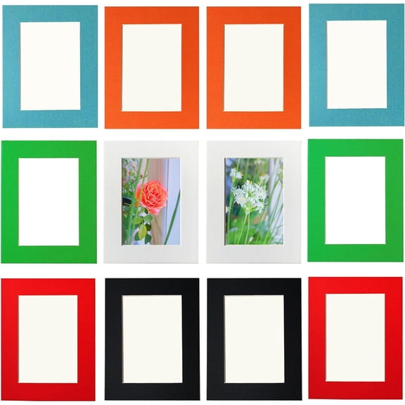 CERPXFF-Eco-Friendly Cardboard Photo Frames Set of 12 - Removable Adhesive Ultra-Thin Frames for 6x4 Inch Pictures,No-Residue Easy Peel for Wall,Glass,Tile (White, Black, Green, Blue, Orange, Red)