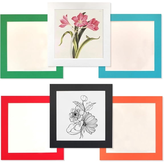 CERPXFF-Eco-Friendly Cardboard Photo Frames Set of 6 - Removable Adhesive Square Ultra-Thin Frames for 8x8 Inch Pictures,No-Residue Easy Peel for Wall,Glass,Tile (White,Black,Green,Blue,Orange,Red)