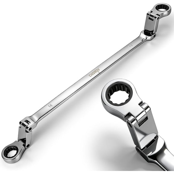 CERPXFF-Extra Long Flex Head Ratchet Wrench Metric 16-18MM, Double Jointed Box End Ratcheting Combination Wrench, 72-Teeth, Cr-V Steel,12 Point