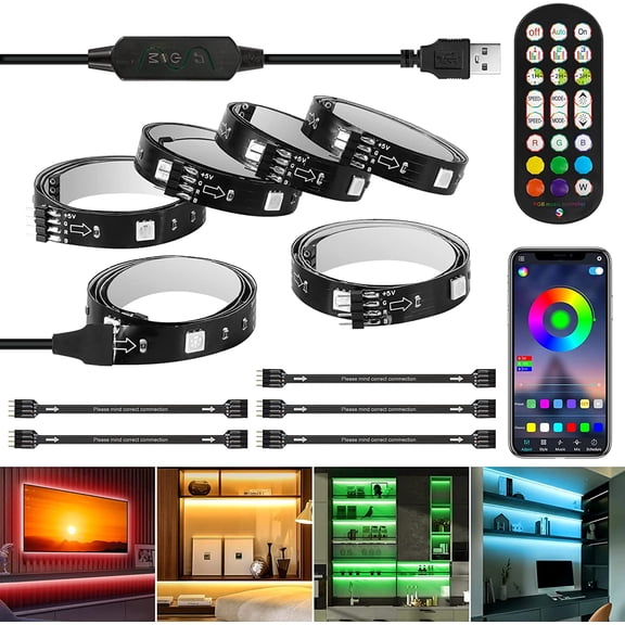 CERPXFF-LED Strip Lights 10ft, 6 Pre-cut 1.64ft RGB LED Lights for 43-65 Inch TV, App Control TV LED Backlight with Remote, Music Sync USB Bias Lighting LED Strip Lights for Bedroom PC Monitor Mirror