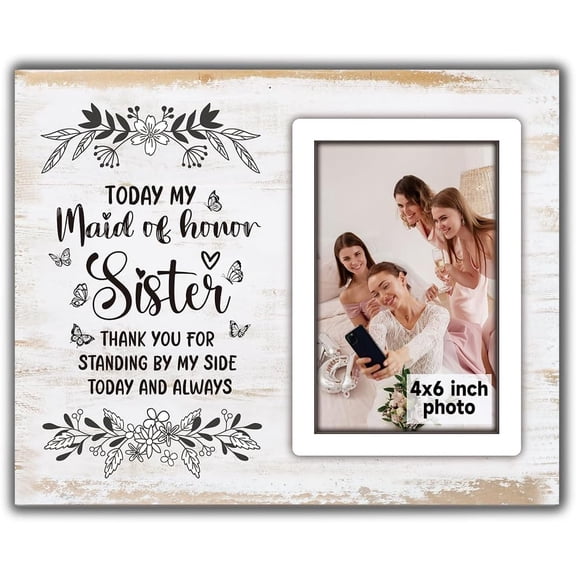 CERPXFF-Maid Of Honor Gifts Picture Frame, Bridesmaid Gifts For Wedding Day, Maid Of Honor Proposal, Bridal Shower Present-Wedding For Sister Bff Her Besties Best Friends-Wooden For 4x6 In Photo Fram