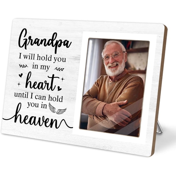 CERPXFF-Memorial Photo Frame, Sympathy Gifts for Loss of Grandpa, in My Heart, in Loving Memory Wooden Picture Frame, Bereavement Remembrance Funeral Passed AWay Condolence Gifts (Grandpa, 4 x 6 Phot