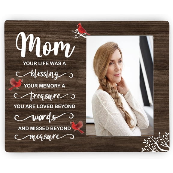 CERPXFF-Mom Memorial Wooden Picture Frame, In Loving Memory Remembrance Photo Frame Gifts for Mommy, Bereavement Sympathy Wooden Frame for Loss of Mom, 4x6 inch Photo