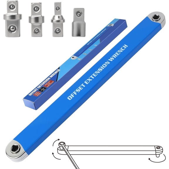 CERPXFF-Offset Extension Wrench, Zero Degree Ratchet Extension Set Impact Ready Socket Wrench Extender Tool with 1/2", 1/4", 3/8" Drive Adapters and 1/4" Socket for Tight Place (Blue)