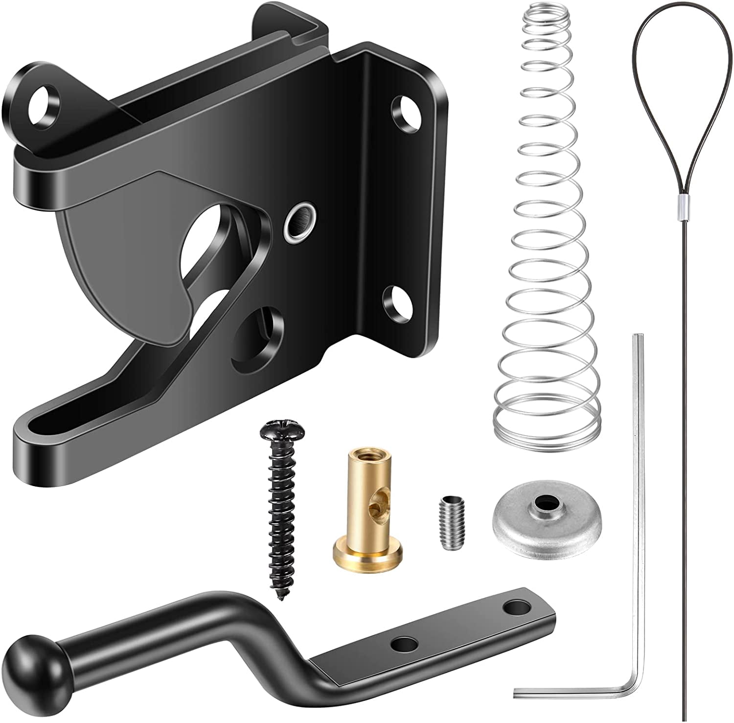Automatic Gate Latch – Self-Locking Gravity Latch For Garden & Pool Doors, Adjustable With Pull String, Black Carbon Steel