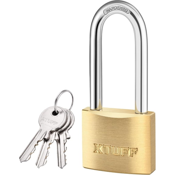 CERPXFF-Solid Brass Padlock with 3 Same Keys, Keyed Alike Padlock with 2 Inch Wide Body, Locks with 3.2 Inch Extra Long Shackle for Indoor and Outdoor Usages 1 Pack