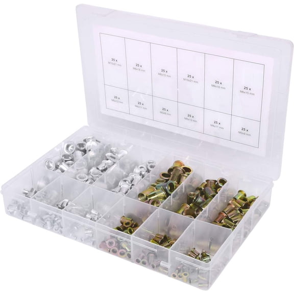 CERPXFF-Threaded Rivets Assortment, Steel + Aluminium, M3x9mm - M10x21mm, 300 pcs