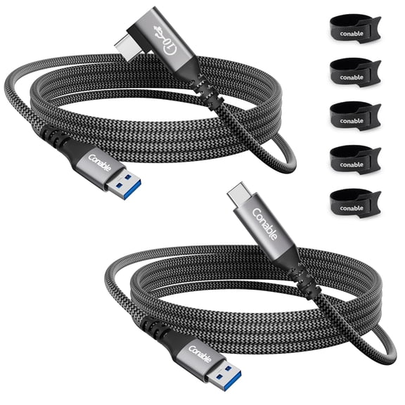 CERPXFF-USB 3.1 A to USB C Cable 8 FT (2-Pack, Straight + Right Angle), 10Gbps Data Transfer and 60W 3A Fast Charging Cable, Nylon Braided Cable with 5 Cable Ties