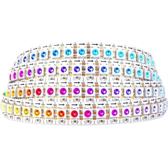 CERPXFF-WS2812B LED Strip Light 3.3FT/1M 144LEDs/m Individually Addressable Programmable 5050SMD Digital RGB Alloy Wires Flexible Dream Color IP30 Non-Waterproof PCB White DC5V