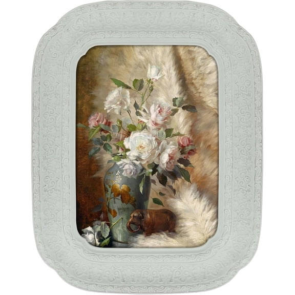 CERPXFF-White Picture Frames 4x6 for Wall and Tabletop, 4x6 Picture Frame with Glass Cover, Vintage Rustic Cottage Photo Frame