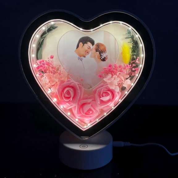 CERPXFF-heart shape Photo Frame surround with LED light and rose - great picture frame for lover (Heart, 4X6)
