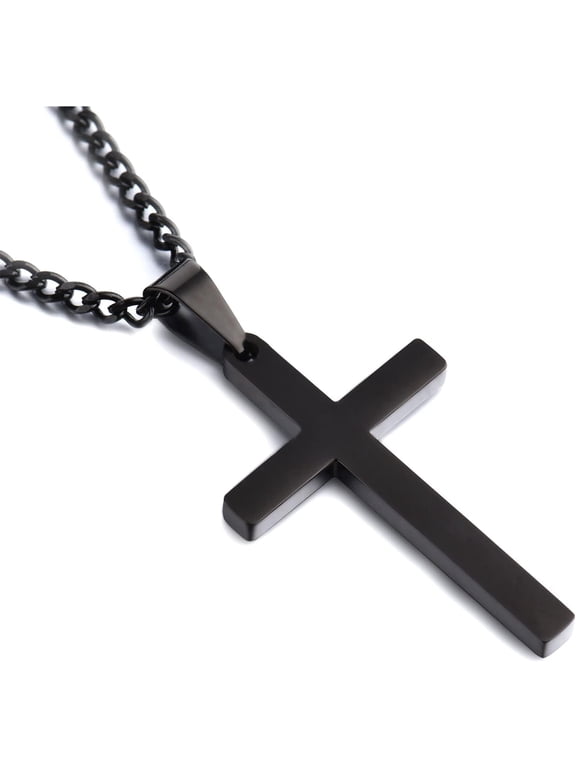 CERSLIMO Cross Necklace For Men Women, 316L Stainless Steel Cross Pendant Necklace With Chain-55+5CM | Silver/Gold/Black Cross Chain Necklaces Easter Gifts For Birthday Christmas Thanksgiving Day