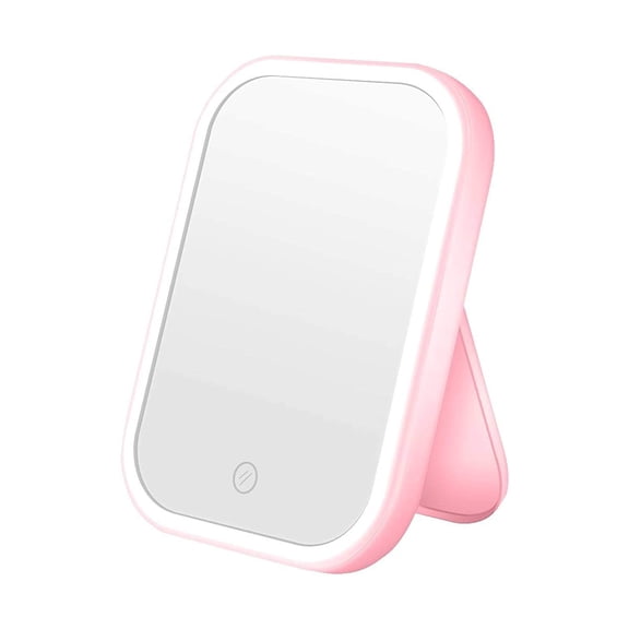 CERSLMO Makeup Mirror with Lights, Lighted Travel Vanity Mirror with 4 LED Tape-Lights, Dimmable Portable Desk Light up Cosmetic Mirror with Touch Screen Switch, Batteries or USB Operated, Pink