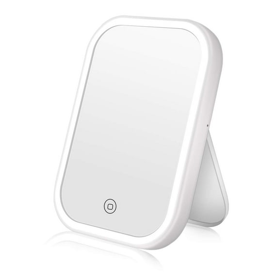 CERSLMO Makeup Mirror with Lights, Lighted Travel Vanity Mirror with 4 LED Tape-Lights, Dimmable Portable Desk Light up Cosmetic Mirror with Touch Screen Switch, Batteries or USB Operated, White