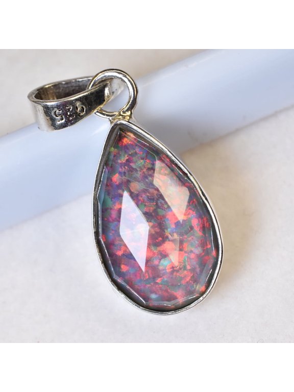 CERTIFIED 15Ct Natural Monarch Opal 925 Starling Silver Pear Cut Gems Pendant