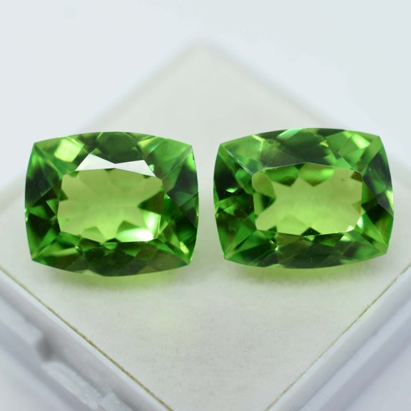 CERTIFIED Cushion Cut 16.08 Ct Natural Green Peridot Rare Loose Gemstone Pair