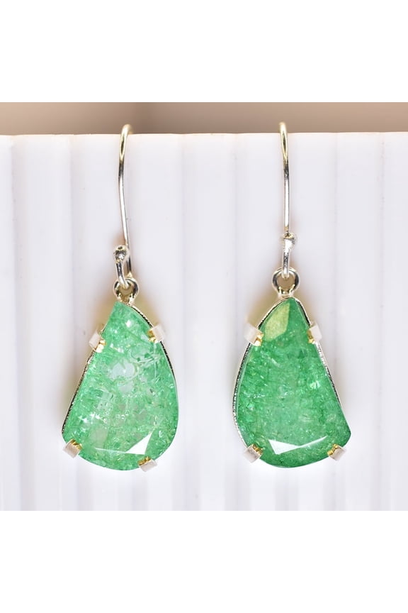 CERTIFIED Fancy Natural Green Emerald 925 Starling Silver Stone 68 Ct Earring