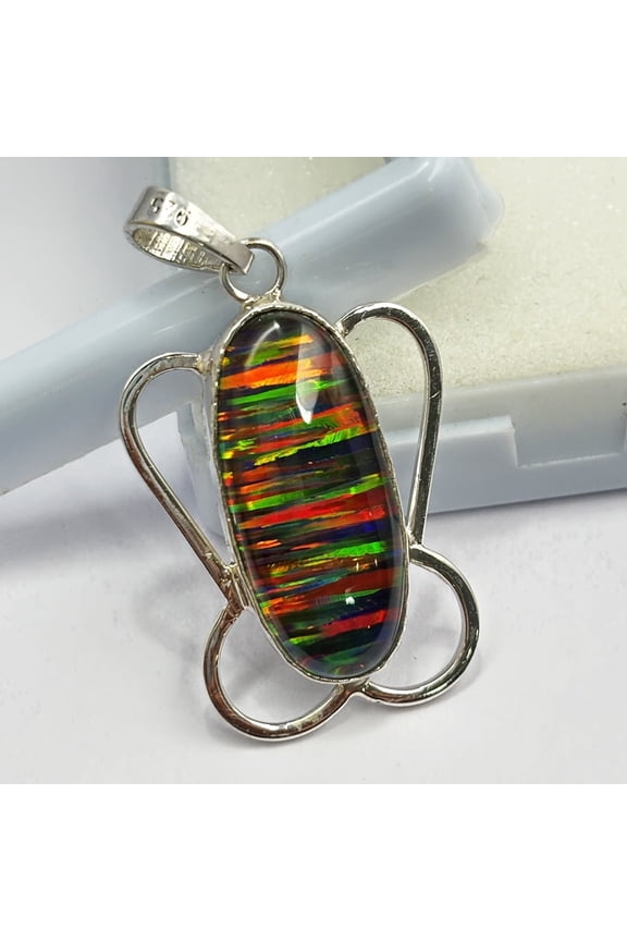 CERTIFIED Natural Opal Multicolor 30 Ct Oval Gems 925 Starling Silver Pendant
