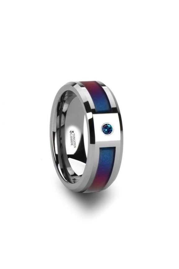 CERULEAN Tungsten Carbide Ring with Blue/Purple Color Changing Inlay and Alexandrite Setting - 8mm